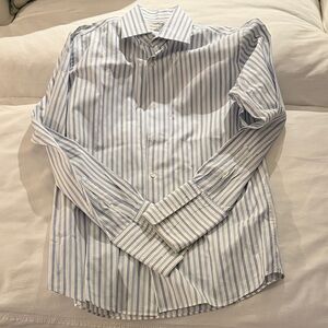 Banana Republic Cotton Men’s White and Blue Striped Dress Shirt Size L 16 - 16.5